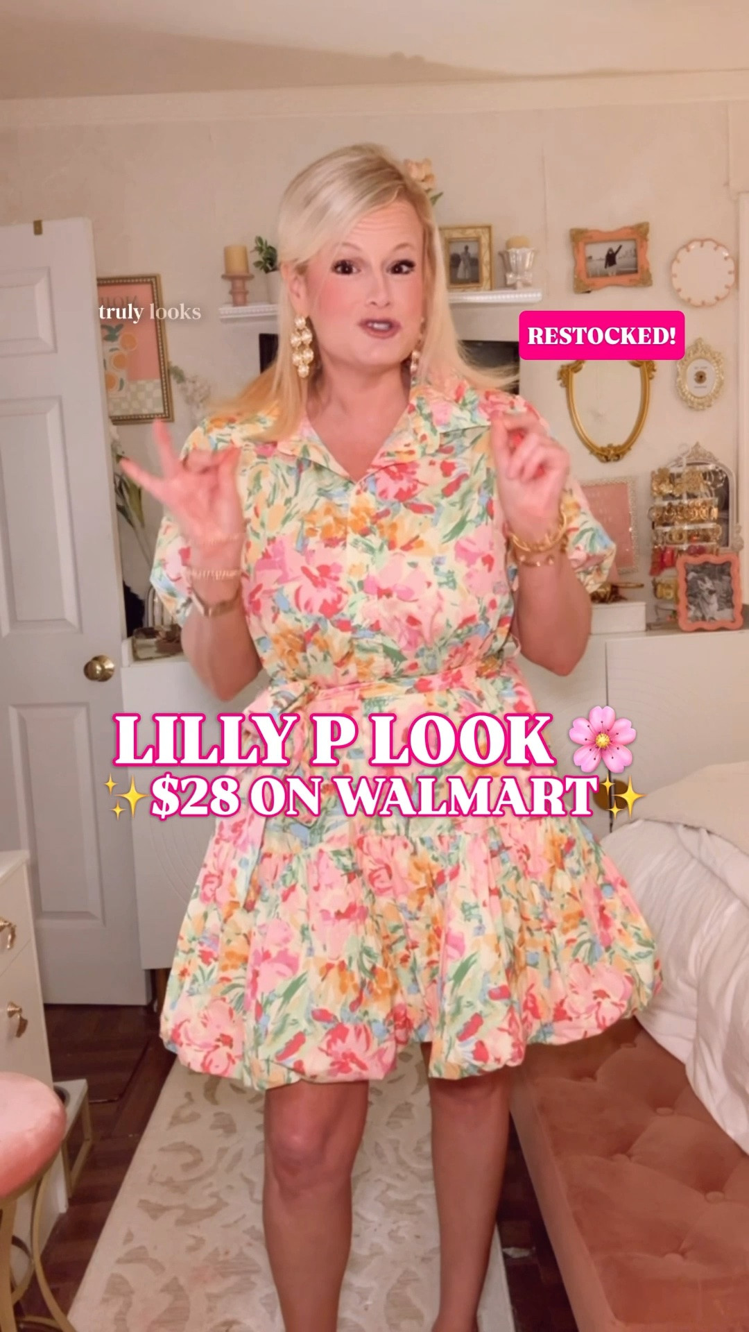 RESTOCKED: the $28 Walmart dress that looks like a Lilly P spring dress for way, way less.

This one sold out once for a reason. The watercolor floral print, puff sleeves, collared neckline, waist tie, and bubble hem make it feel so much more elevated than a $28 Walmart find. It has that bright, feminine, preppy summer dress energy that works for everything from vacation to brunch to showers.

100% cotton. I’m in a medium. True to size. Also comes in a denim option.

What makes this one so good is the shape. The puff sleeve gives it structure, the tie waist makes it flattering, and the bubble hem gives it that fun polished finish. It is easy, colorful, and very Lilly Pulitzer inspired without the Lilly price tag.

Perfect for:
spring dresses women
wedding guest dress women
bridal shower dress women
baby shower outfit women
vacation dress women
brunch outfit women
preppy style outfits
resort wear women
Walmart fashion finds
Lilly Pulitzer look for less

This is one of those Walmart dresses that genuinely looks like something you would find in a much more expensive spring collection. If you missed it the first time, this is the restock to grab before it disappears again.

spring dress women, spring dresses women, wedding guest dress women, floral mini dress women, puff sleeve dress women, cotton dress women, preppy dress women, preppy style dress, Lilly Pulitzer look for less, Lilly inspired dress, vacation dress women, resort dress women, brunch dress women, bridal shower dress women, baby shower dress women, colorful spring dress, bubble hem dress, collared mini dress, Walmart dress, Walmart style, Walmart finds, Walmart fashion, Free Assembly dress, look for less dress women

#LTKFindsUnder50 #GoingViral #LillyPulitzer #LTKStyleTip #SpringDress #WeddingGuestDress #PreppyStyle #WalmartFinds #WalmartStyle #LookForLess

#LTKWorkwear #LTKSeasonal #LTKWedding
