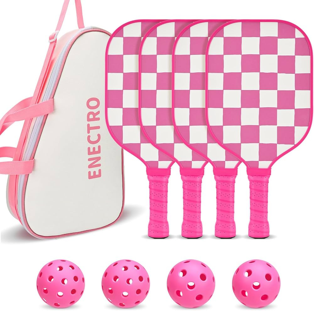 Pink Pickleball Paddles Set of 2/4, USAPA Approved Fiberglass Pickle Ball Set with 2/4 Cute Light... | Amazon (US)