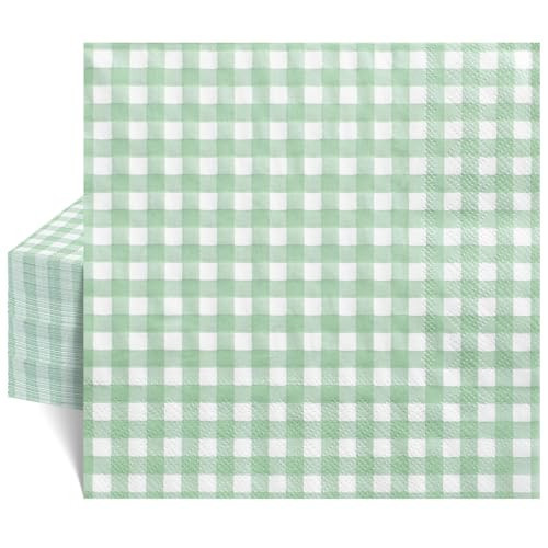 80 Pcs Gingham Napkins, 6.5X6.5 Inch Sage Green Napkins Green and White Easter Plaid Paper Napkin for Wedding, Baby & Bridal Shower, Picnic | Amazon (US)