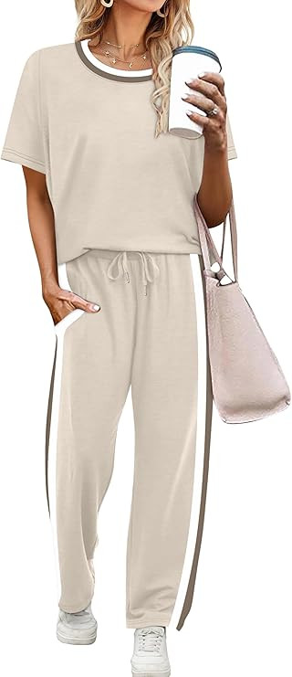 WIHOLL 2 Piece Lounge Sets for Women Matching Set Summer Outfits Short Sleeve Tops Wide Leg Pants... | Amazon (US)