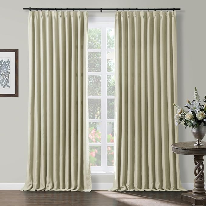 TWOPAGES Beige Pinch Pleated Curtain 84 Inches Long for Bedroom, Memory Trained Blackout Curtain ... | Amazon (US)