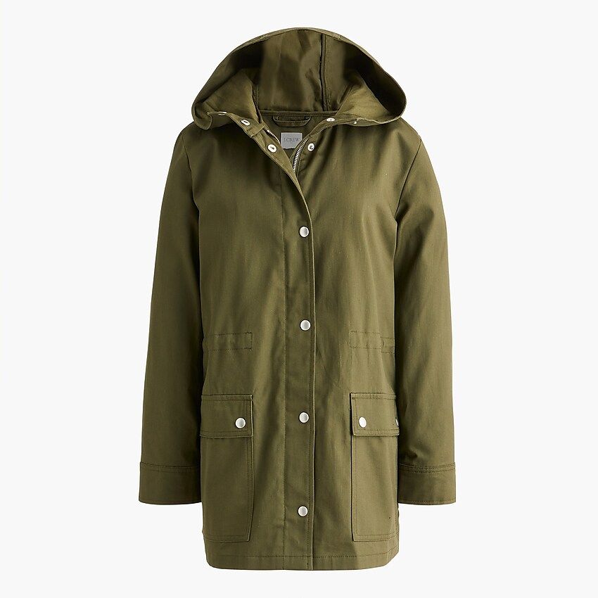 Resin-coated twill hooded jacket | J.Crew Factory