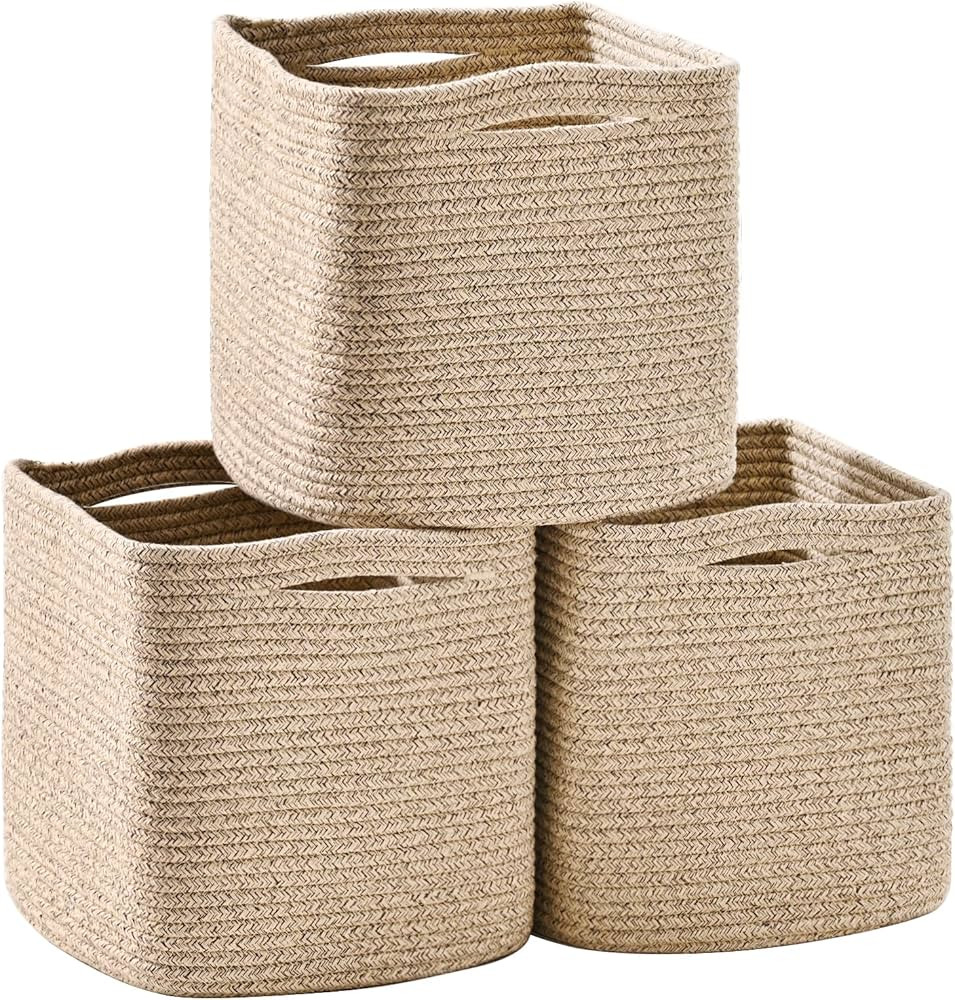 11 Inch Cube Storage Bins, Storage Cube Organizer Bins, Woven Cotton Rope Baskets for Storage, St... | Amazon (US)