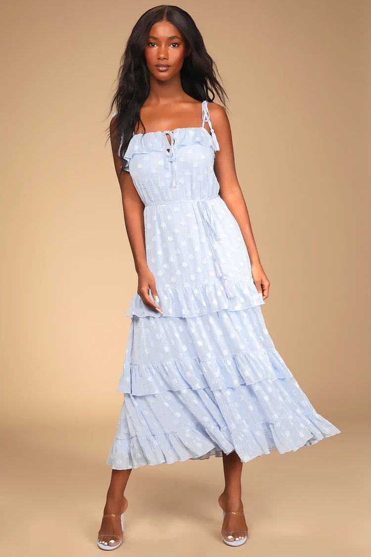 Easily Adored Light Blue Burnout Floral Tiered Midi Dress | Lulus (US)