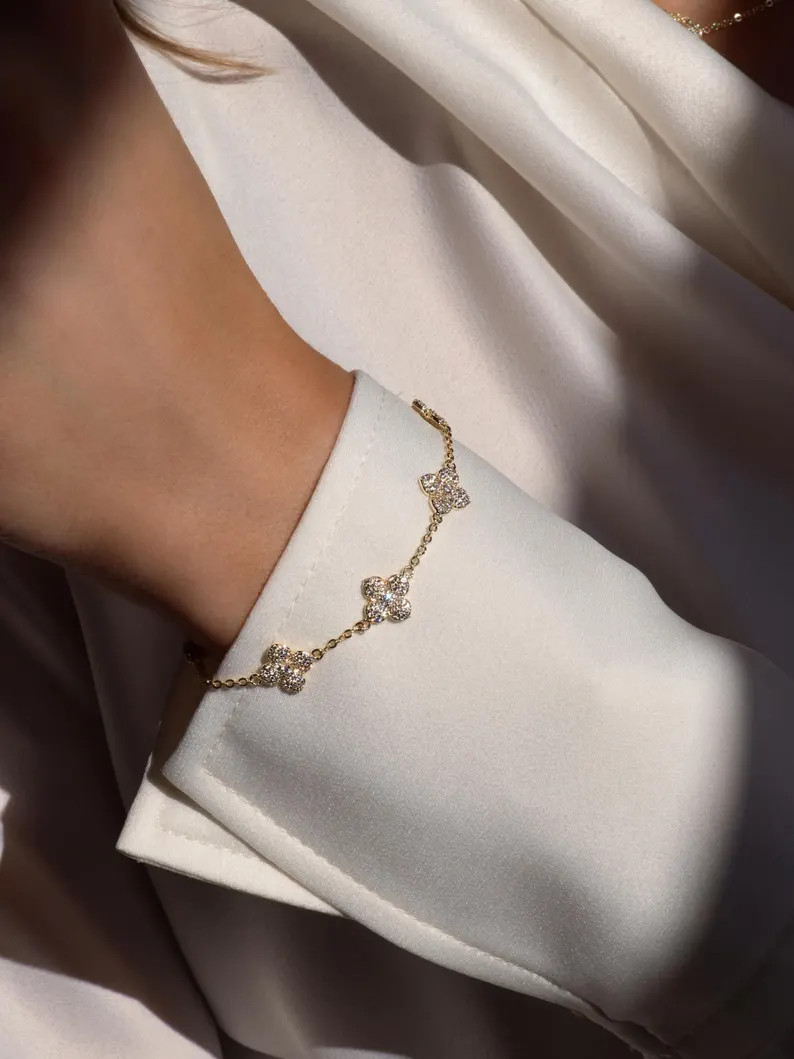 Multi-mini HYDRANGEA Bracelet 14K Gold Plated CZ Sparkly - Etsy UK | Etsy (US)