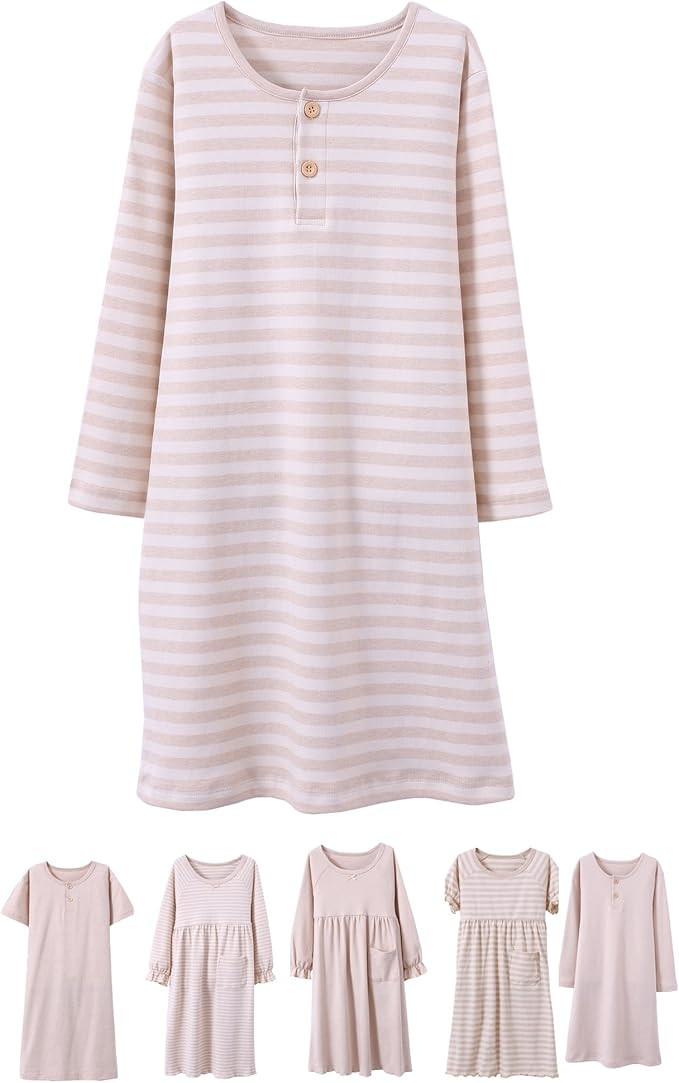 ABALACOCO Girls Kids Cotton Nightgown Sleepwear Dress Soft Home Dress Summer Autumn Short Long Sl... | Amazon (US)