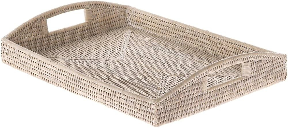 Kouboo, La Jolla Rattan Rectangular Serving Tray, 18 x 13.5 x 2 inch, White Wash | Amazon (US)