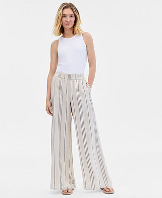 Women's Stripe Linen-Blend Wide-Leg Pants | Macy's