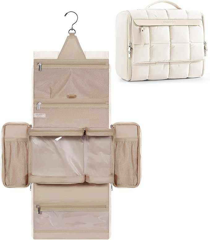 BAGSMART Travel Toiletry Bag, Lightweight Full-open Hanging Toiletry Bag for Women, Puffy Cosmeti... | Amazon (US)