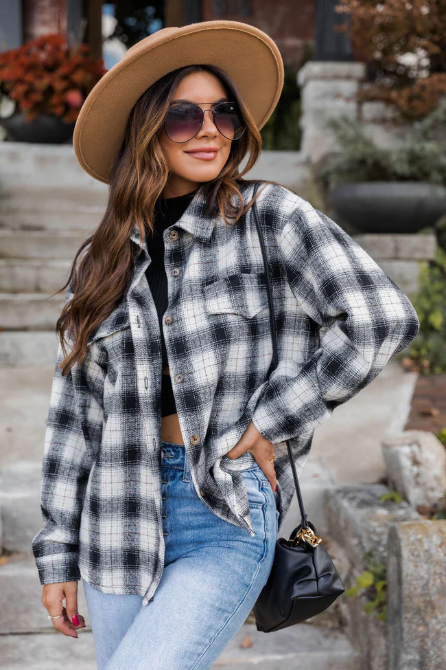 Good Timing Black Plaid Shacket | The Pink Lily Boutique
