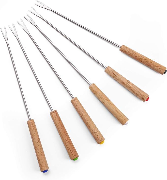 Set of 6 Stainless Steel Fondue Forks Wood Handle Heat Resistant 9.5 Inches - for Chocolate Fount... | Amazon (US)