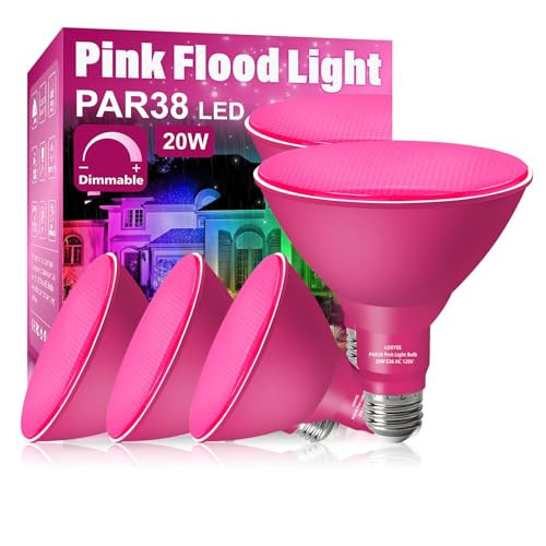 LOXYEE PAR38 Flood Pink Light Bulbs,4 Pack Dimmable,E26 Base Pink Flood Light Outoor(20W Replace to 200W),Halloween Light Bulb for Outside,Christmas,Holiday Lighting | Amazon (US)