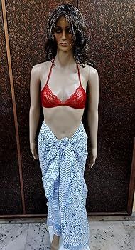 Amazon.com: FIKIMOS Cotton Hand Block Print Sarong Swimsuit Wrap Cover Up Long Women Cloth (73" x... | Amazon (US)
