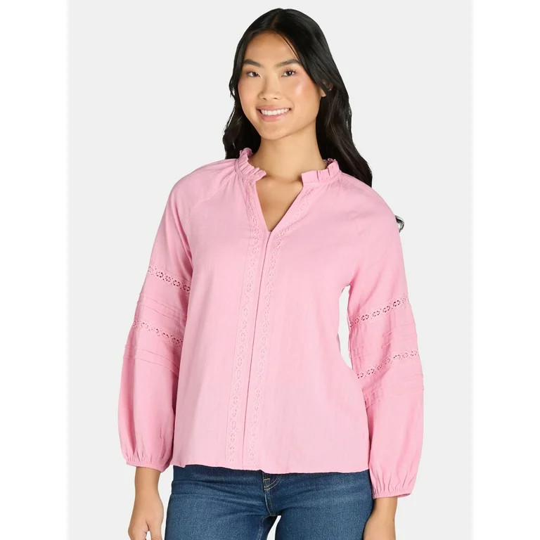The Pioneer Woman Cotton Lace Trim Peasant Blouse, Women’s, Sizes S-3X | Walmart (US)