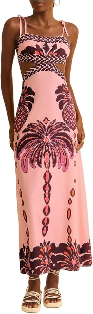Floerns Women's Cut Out Tropical Maxi Dress Bow Tie Shoulder Cami Vacation Dresses | Amazon (US)