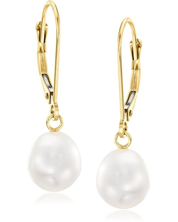 Ross-Simons 8-8.5mm Cultured Pearl Oval Drop Earrings in 14kt Yellow Gold | Amazon (US)