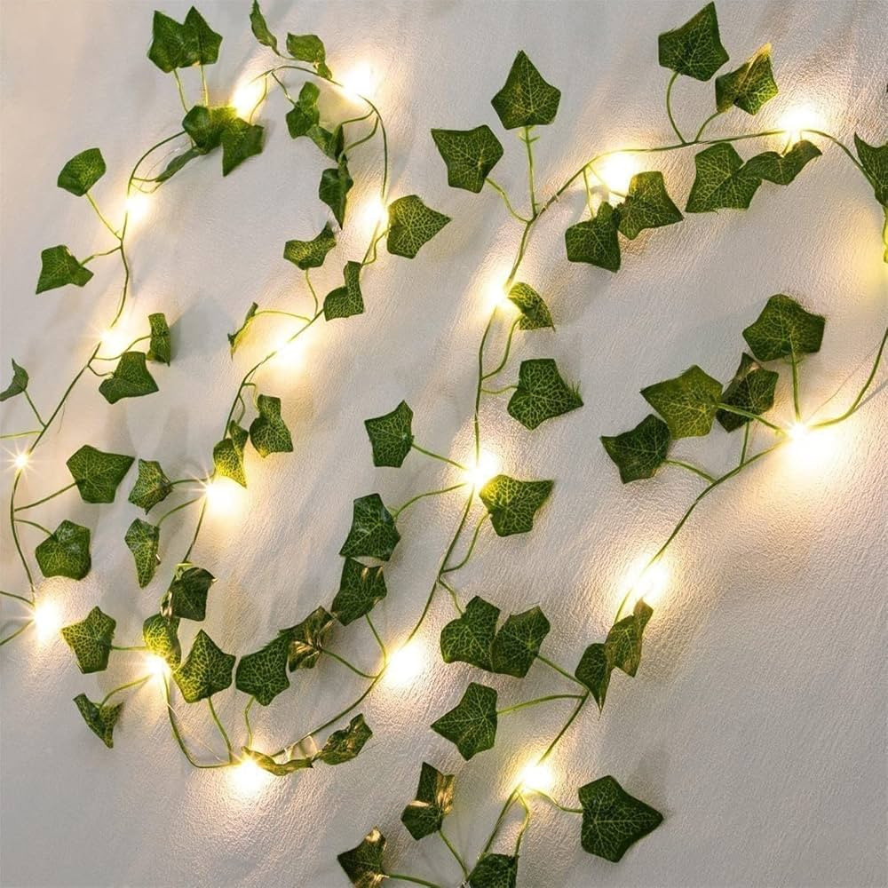 2 Pack 6.56 Ft Green Ivy Leaves Fairy String Lights Battery Operated, 80 LEDs Battery Powered Art... | Amazon (US)
