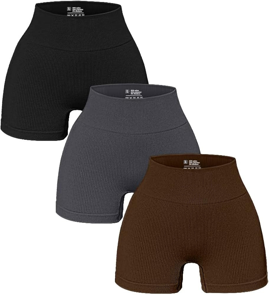 OQQ Women's 3 Piece Yoga Shorts Ribbed Seamless Workout High Waist Athletic Leggings | Amazon (US)
