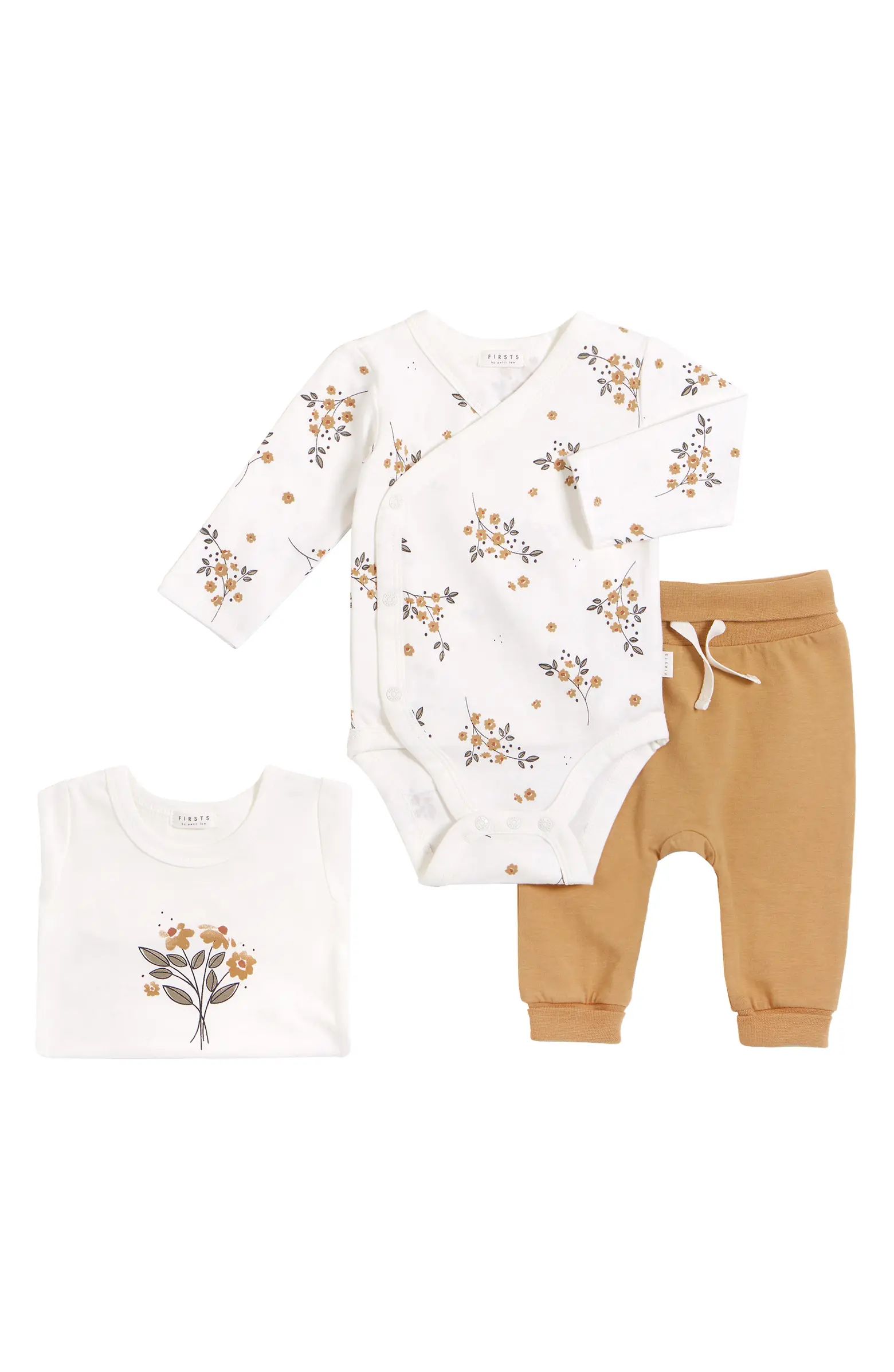 FIRSTS by Petit Lem Winter Jasmine Stretch Organic Cotton Bodysuits & Joggers Set | Nordstrom | Nordstrom