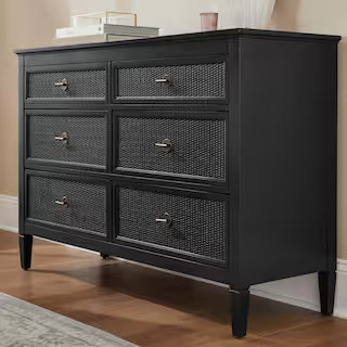 Marsden Black 6-Drawer Cane Dresser (54 in W. X 36 in H.) | The Home Depot