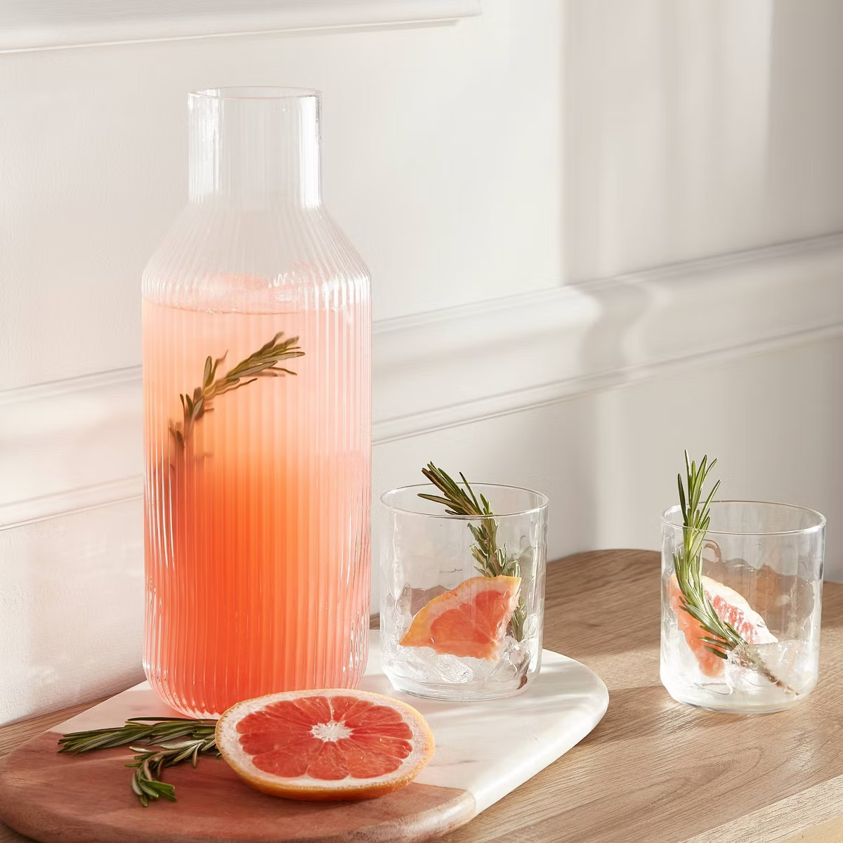 Ribbed Glass Carafe Clear - Threshold™: Dishwasher-Safe Beverage Server, 50oz Cold Drink Pitche... | Target