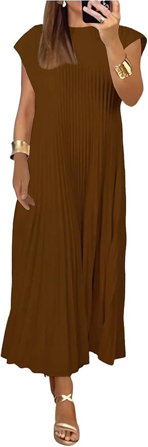 GORGLITTER Maxi Dresses Pleated Flowy Loose Sundresses | Amazon (US)