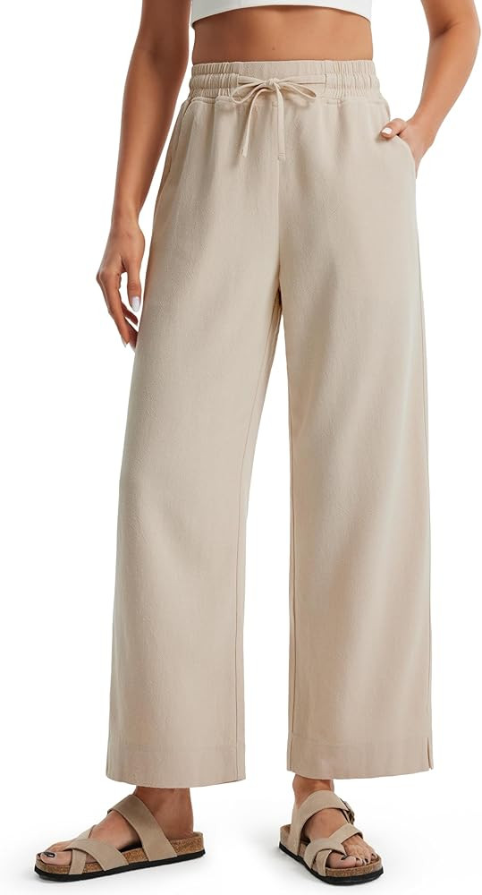 Libin Linen Pants Women Wide Leg Casual Beach Pants Cotton Linen Summer Lounge Pants Travel Work ... | Amazon (US)