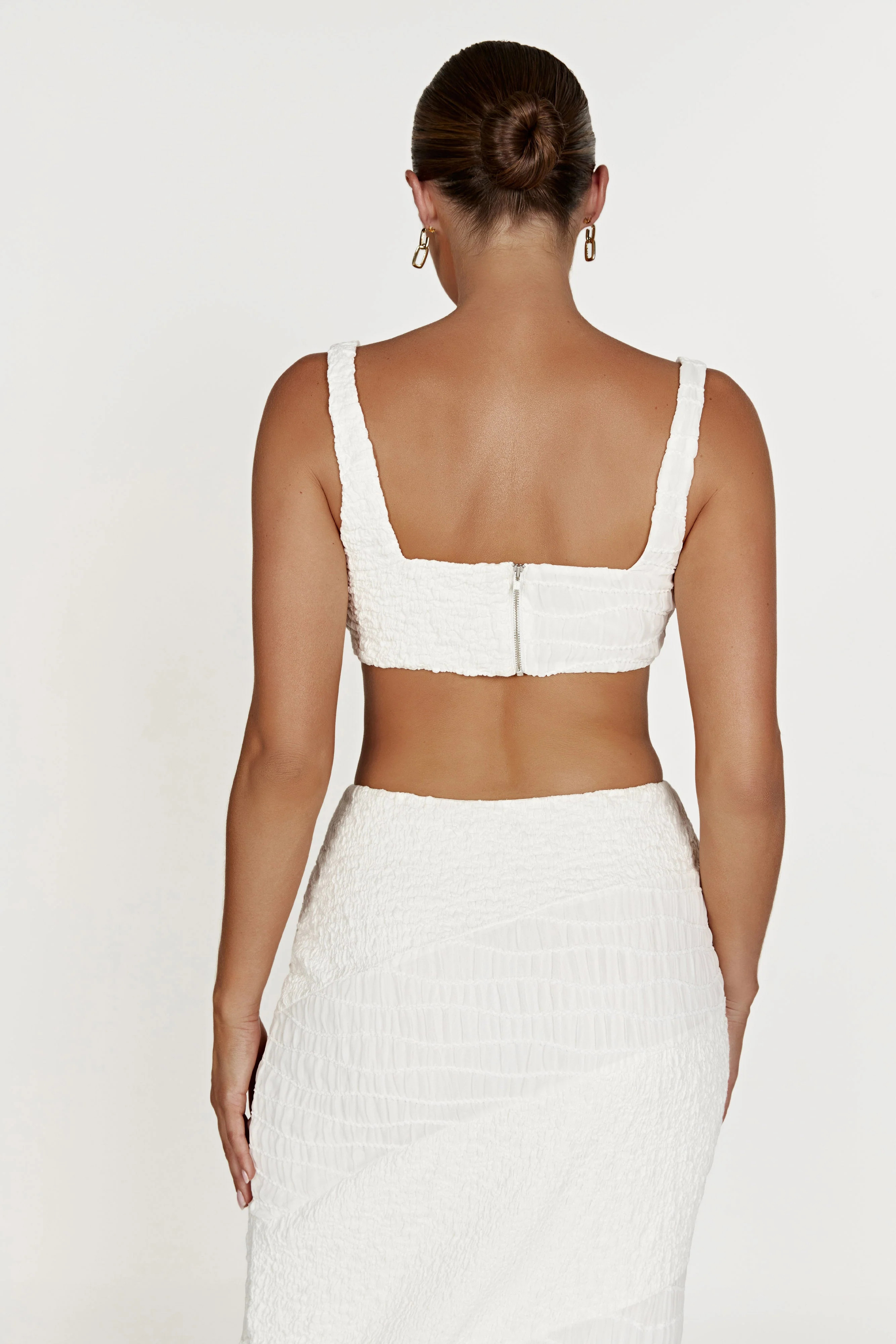 Nyah Textured Crop Top - White | MESHKI US