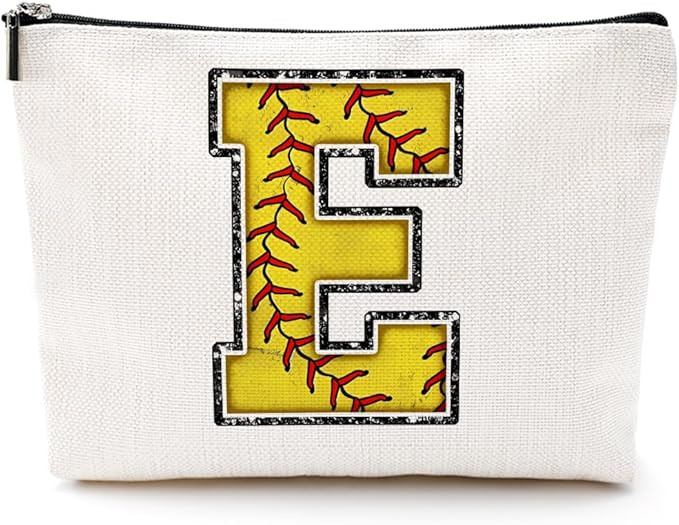 Softball Gifts Initial Makeup Bag Monogrammed Cosmetic Bag Letter E Zipper Pouch Softball Accesso... | Amazon (US)