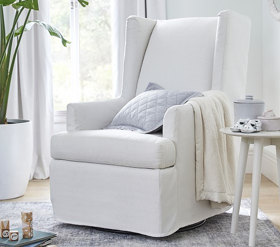 Modern Wingback Slipcovered Glider & Ottoman | Pottery Barn Kids