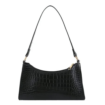 Yucurem Women Pure Color Tote Shoulder Bag Retro Alligator Leather Handbag (Black) | Walmart (US)