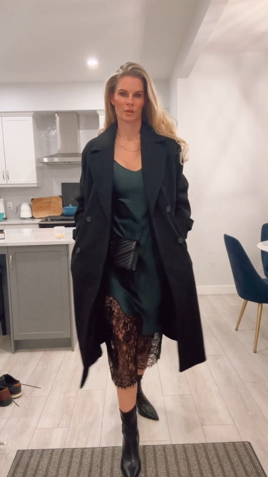 Festive fit! Simons lace trim satiny slip dress, Nasu heeled boots, oversized wool coat and gold jewelry. 🤍

 

#LTKdresses #LTKcanada #LTKsale