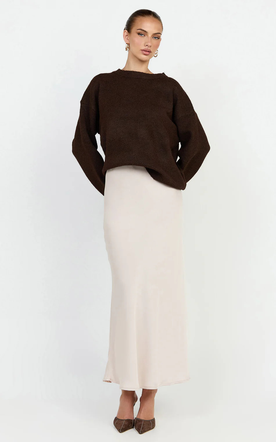 High Waisted Bias Cut Skirt in Oyster | Showpo (US, UK & Europe)