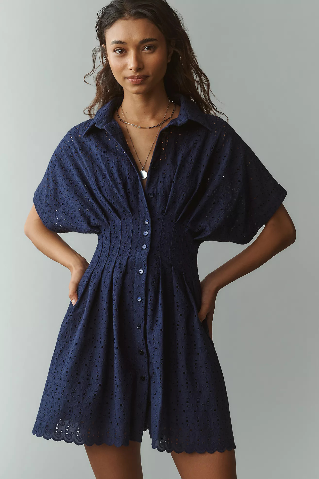The Tobie Eyelet Mini Shirt Dress by Exquise | Anthropologie (US)
