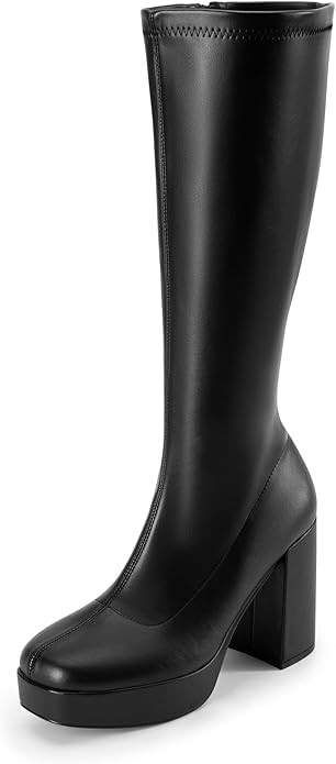 DREAM PAIRS Women's Platform Knee High Boots Chunky Block Heel Side Zipper Cute Gogo Boots | Amazon (US)