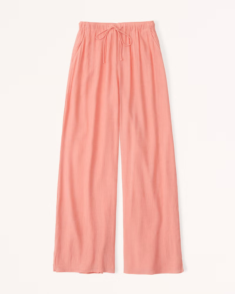 Crinkle Textured Pull-On Wide Leg Pant | Abercrombie & Fitch (US)