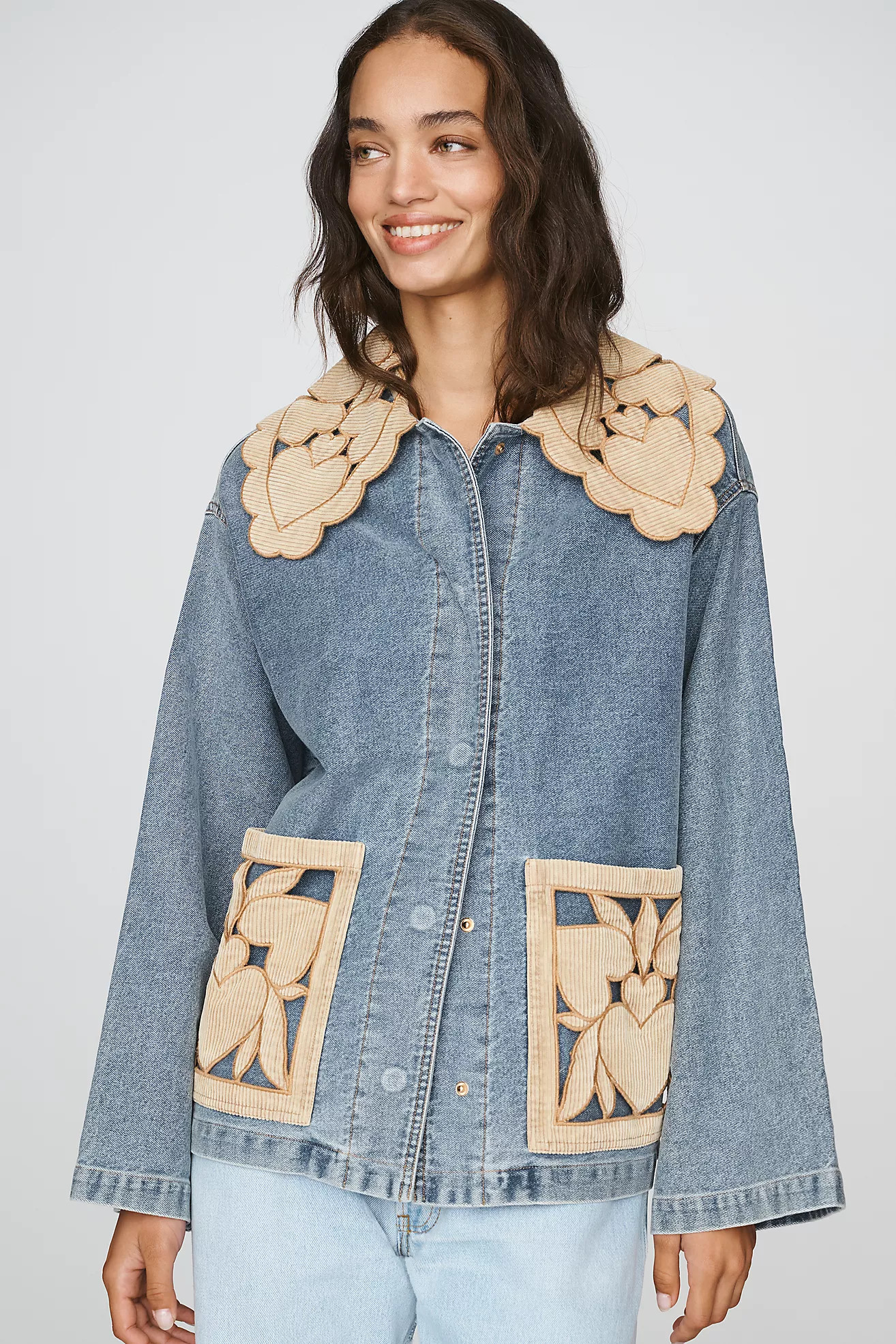 Farm Rio 100% Cotton Richelieu Denim Jacket | Anthropologie (US)