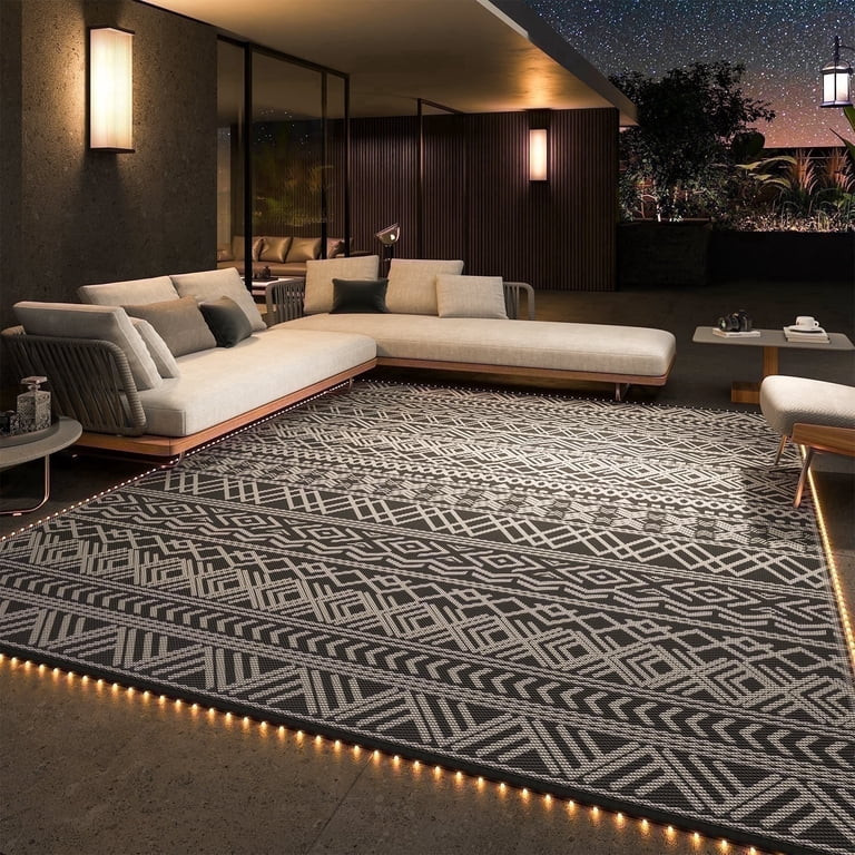 SIXHOME Outdoor Rug with LED Strip Lights 9'x12' Waterproof Reversible Patio Rug Boho Geometric I... | Walmart (US)