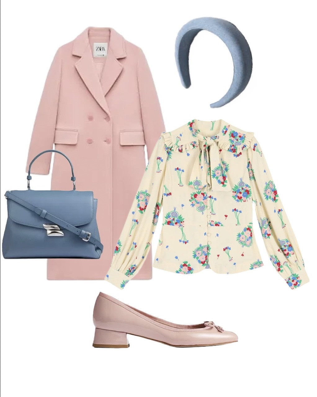 The ultimate spring pastel coat look with vintage / ladylike vibes aplenty. Partner this adorable pink double breasted coat by Zara with the Floral Pussy Bow Peplum blouse from the amazing new Celia Birtwell collab with Joanie Clothing, the Aurelie pink leather ballerina on sale at LK Bennett and their new in SS25 Darcie blue leather bag by LK Bennett (promo code below!) also available in pale pink. Finish with the blue denim headband by And Other Stories. 
Enjoy a 15% discount on all full price styles at LK Bennett with my code: REBECCALIPKINAUTHOR15 

#LTKspring #LTKuk #LTKeurope