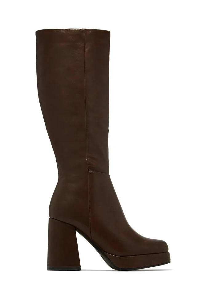Miss Lola | Hudson Brown Platform Block Heel Boots | MISS LOLA