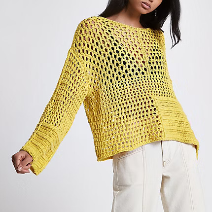 Womens Yellow crochet knit boxy jumper | River Island (UK & IE)