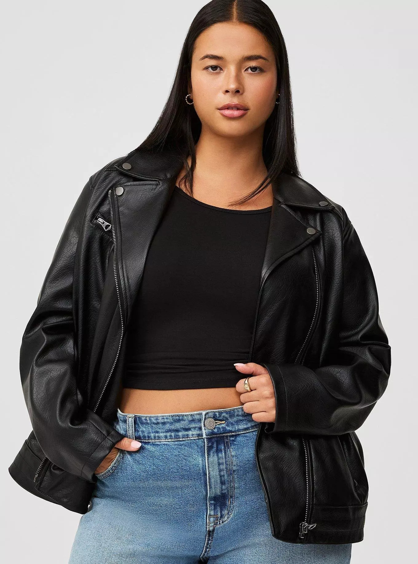 Textured Faux Leather Relaxed Moto Jacket | Torrid (US & Canada)