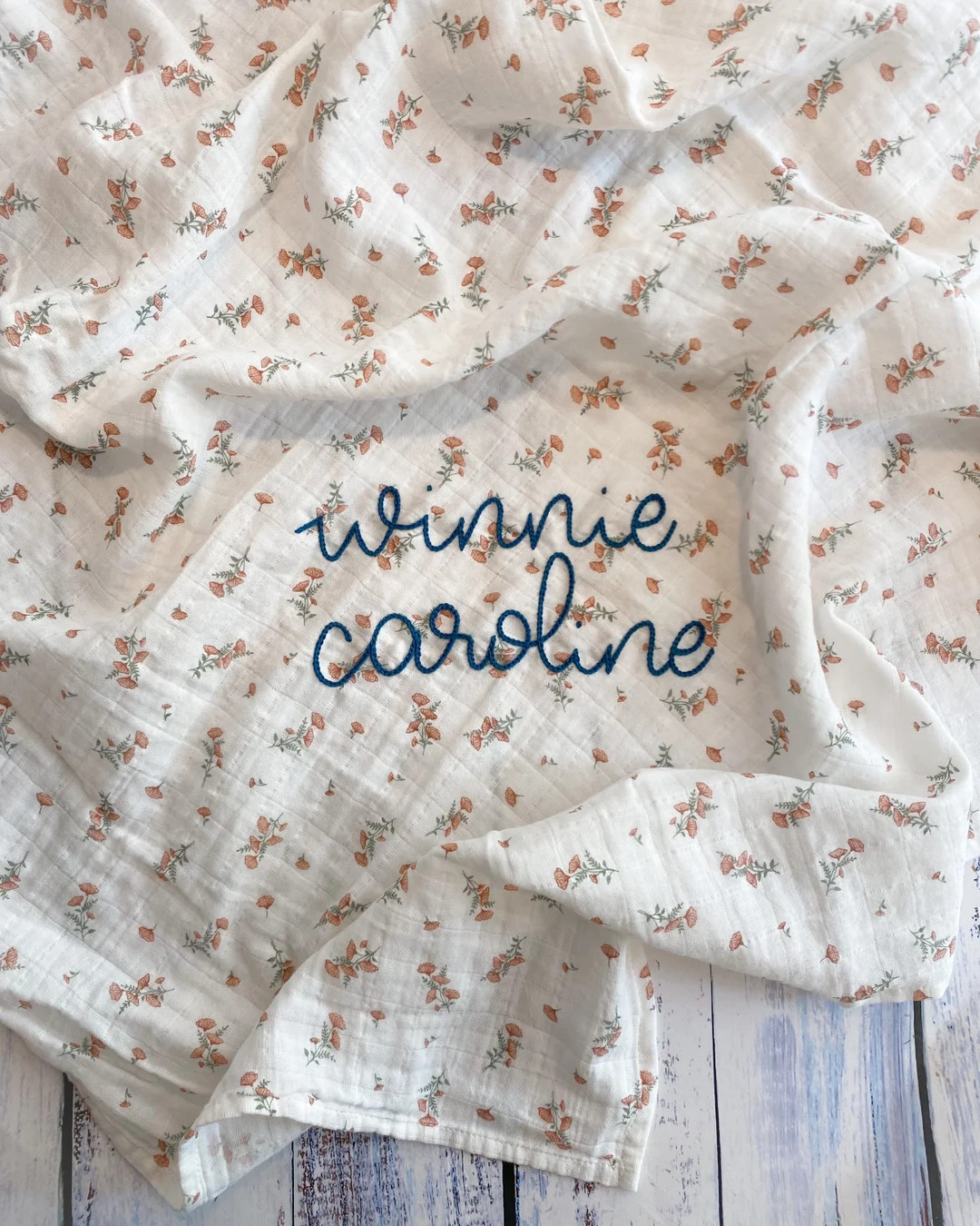 Hand Embroidered Baby Swaddle // Personalized Monogram Muslin Blanket | Etsy (US)