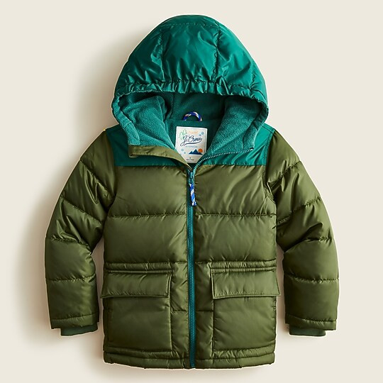 Kids' colorblock puffer jacket with eco-friendly PrimaLoft® | J. Crew US