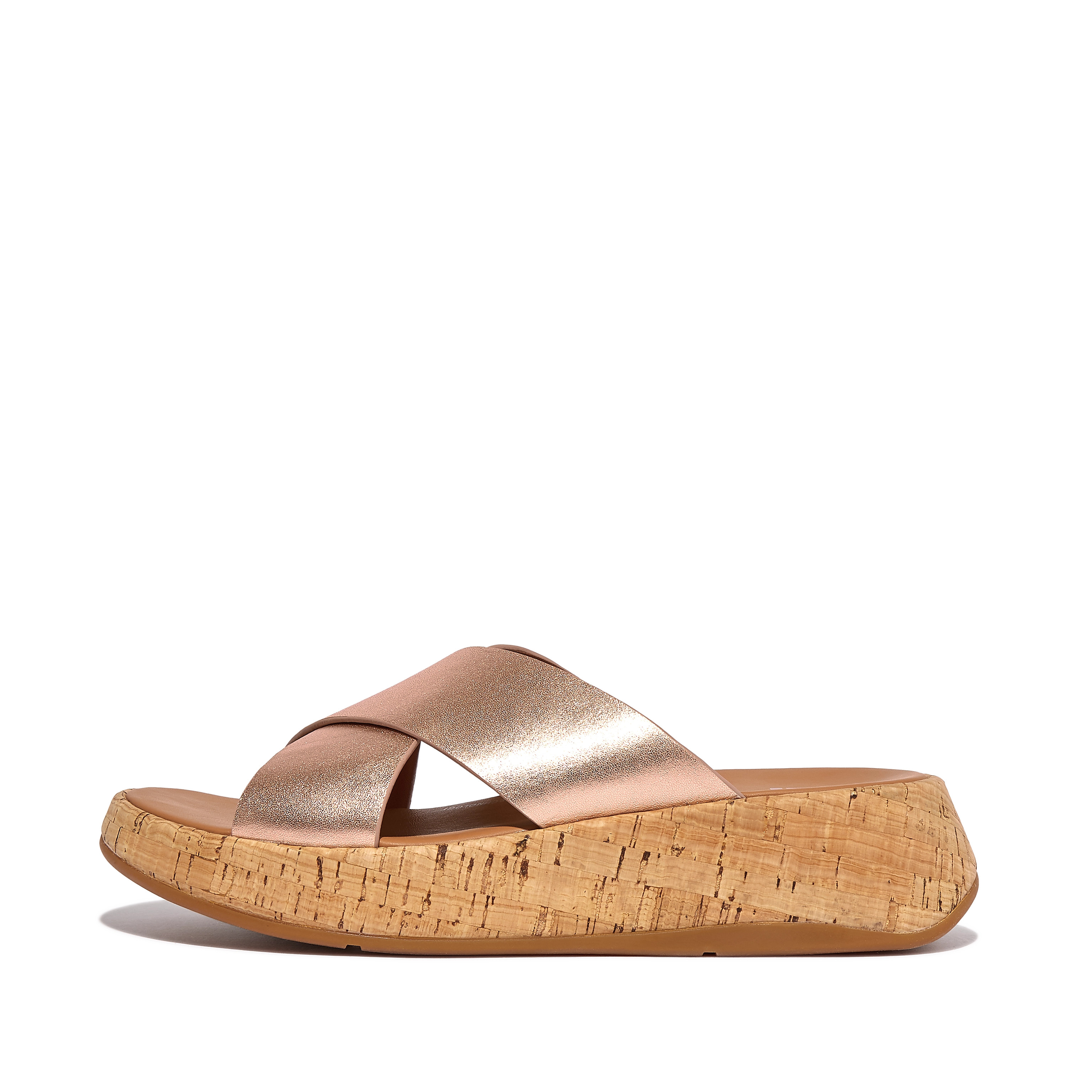 F-MODE Metallic Leather/Cork Flatform Cross Slides | FitFlop (US)