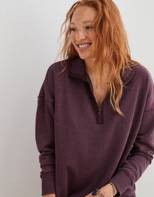 Aerie Oversized Quarter Zip Sweatshirt | American Eagle Outfitters (US & CA)
