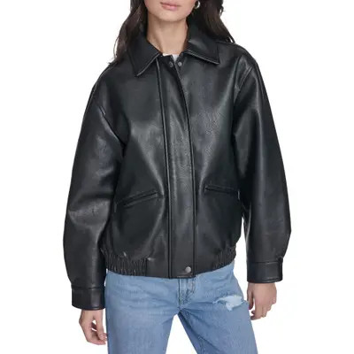 levi's Relaxed Faux Leather Bomber Jacket in Black at Nordstrom, Size X-Large | Nordstrom
