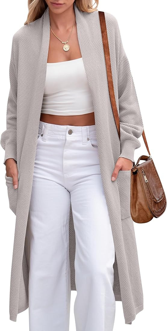 ANRABESS Womens Long Cardigan Sweater Open Front Long Sleeve Slouchy Oversized Coat 2024 Winter C... | Amazon (US)
