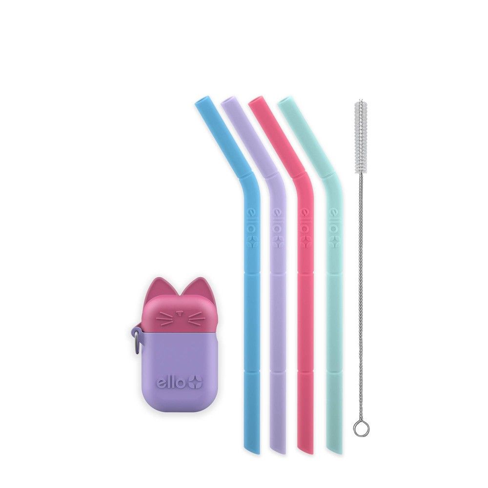 Ello 6pc Silicone Kids' Cat Fold and Store Straw Set | Target