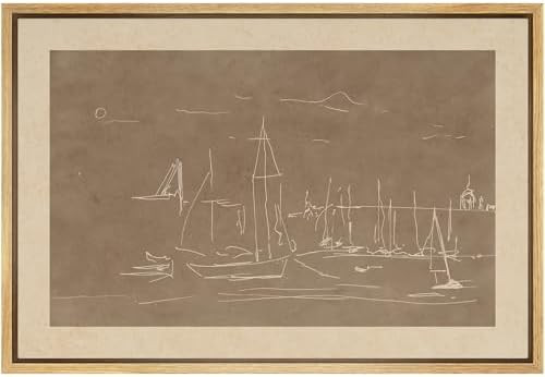 SIGNFORD Framed Canvas Print Wall Art Set Minimalist Harbor Scene Line Drawing Nautical Sketch of... | Amazon (US)